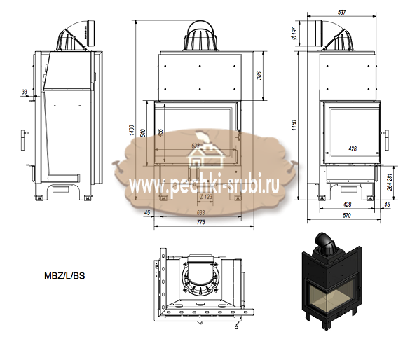 Каминная топка Kratki "MBZ/L/BS" (угловое стекло слева) Каминная топка Kratki "MBZ/L/BS" (угловое стекло слева)
